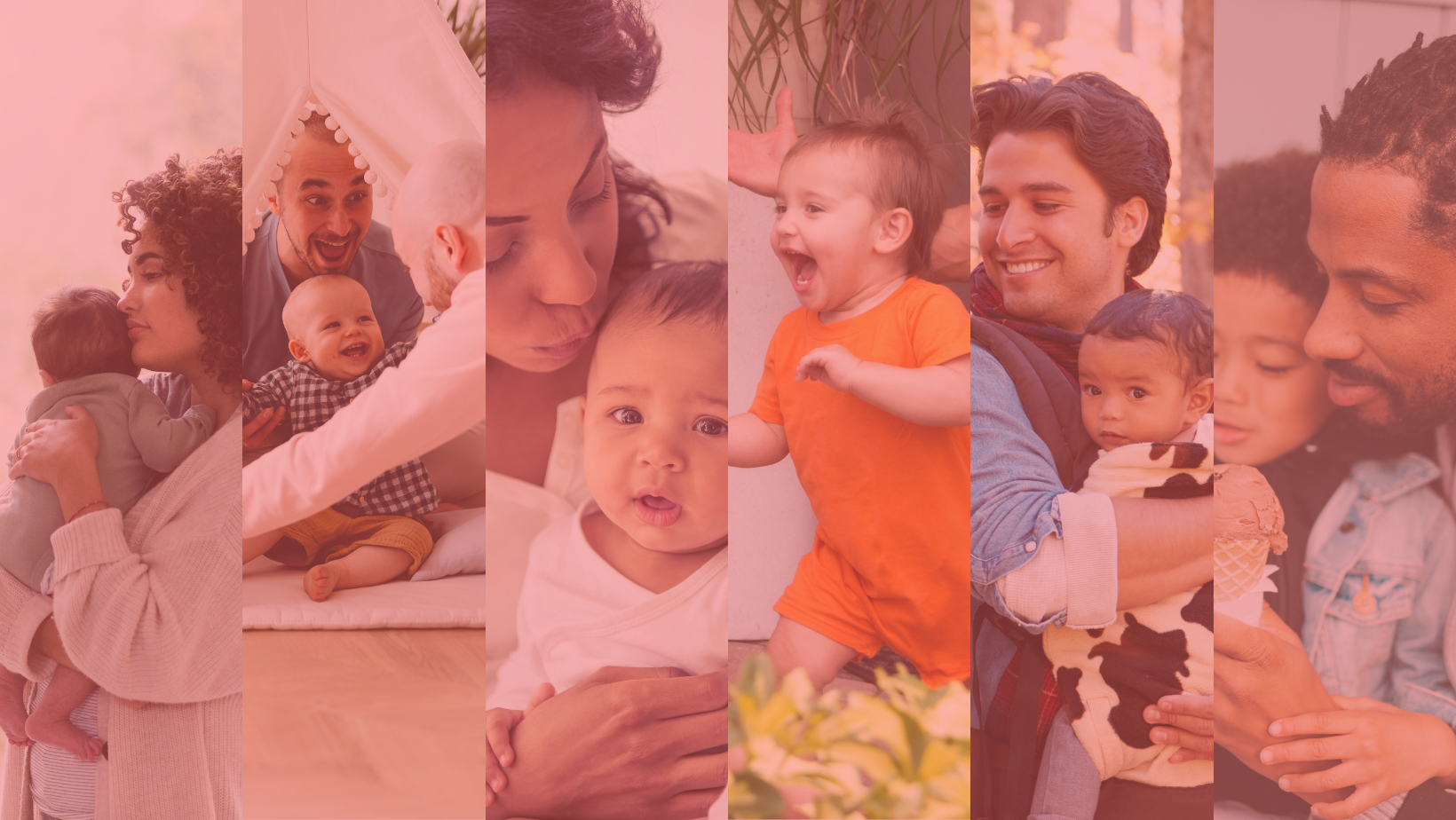 Collage of diverse parents and surrogates holding babies, representing inclusive surrogacy journeys supported by The American Stork.